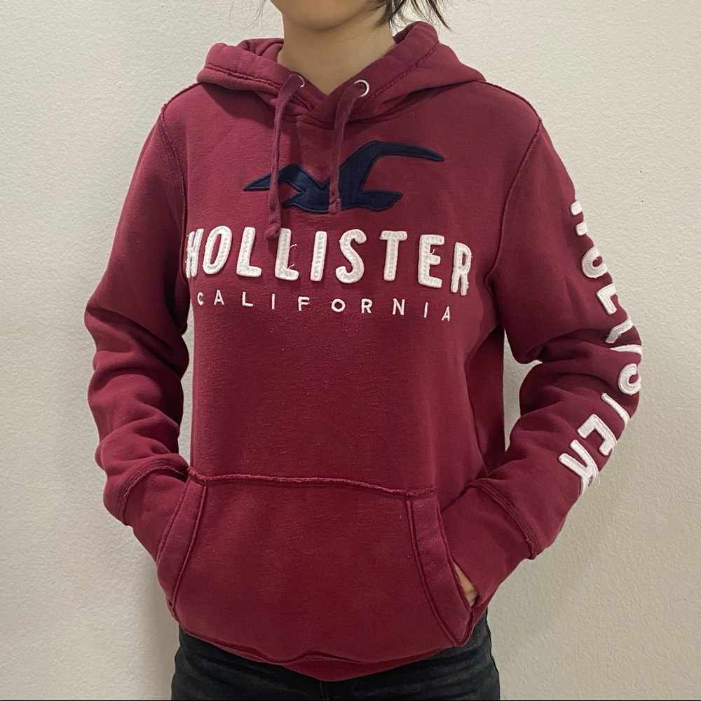 Hollister Burgundy Red Hoodie Classic Logo Size S